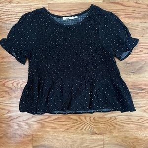 Francesca’s Mi Ami polka dot shirt